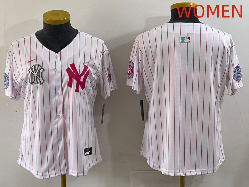 Women 2025 New York Yankees Blank White Stripe Joint Name Nike MLB Jersey style 4->women mlb jersey->Women Jersey